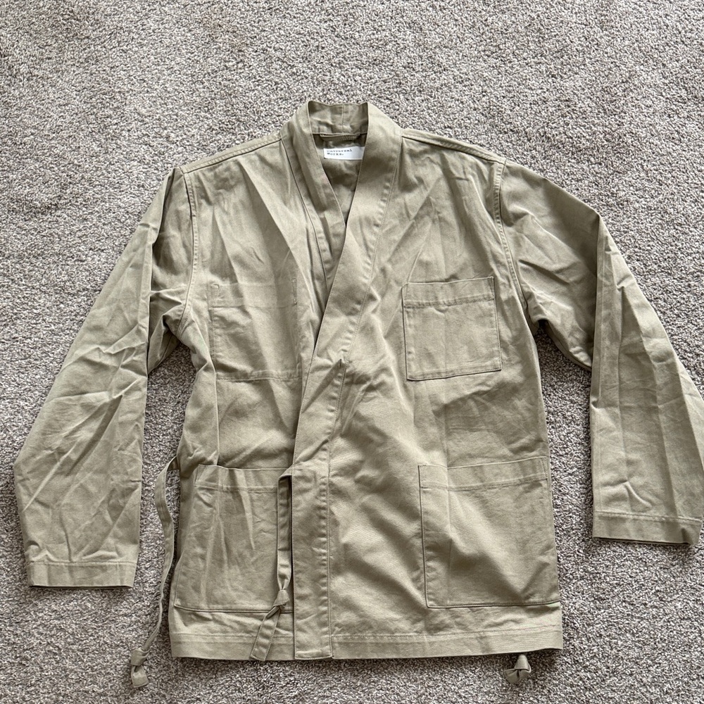 Universal Works Cotton Kimono Work Jacket in Light Khaki
